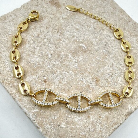14K Gold Plated Mariner Link Chain Bracelet | Adjustable Waterproof Jewelry - Picture 5 of 13